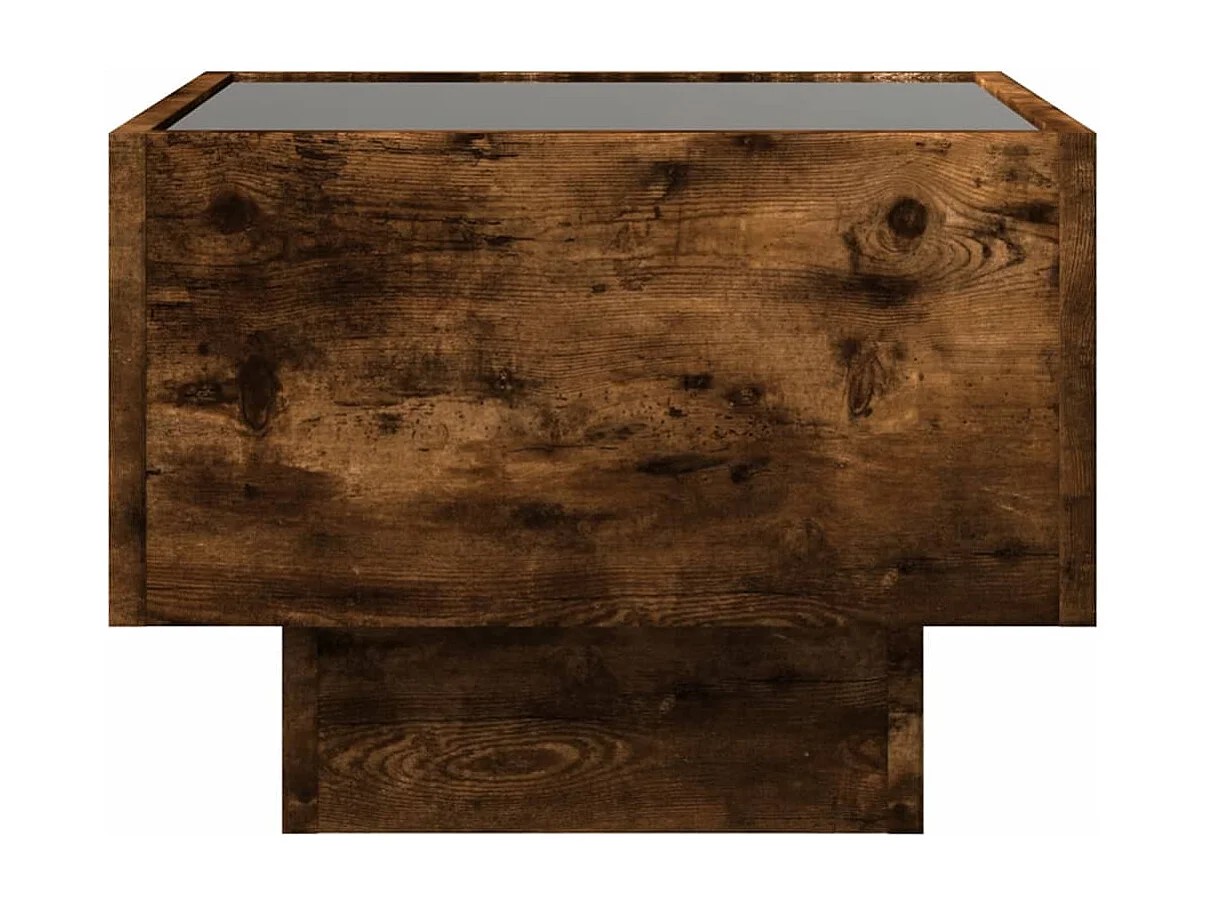 Bijzettafel met LED 40x40x30 cm bewerkt hout gerookt eikenkleur