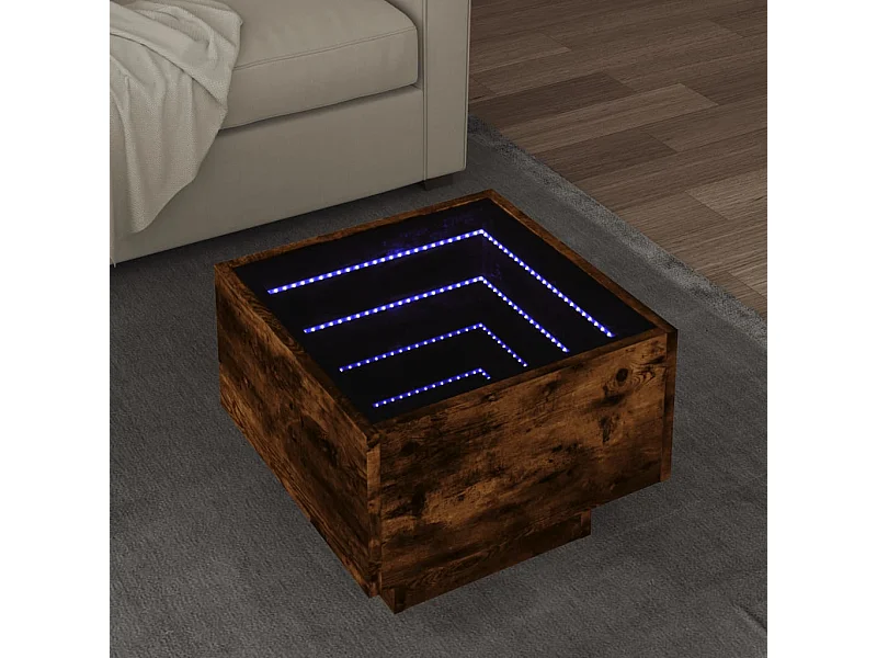 Table d'appoint et LED chêne fumé 40x40x30 cm bois d'ingénierie