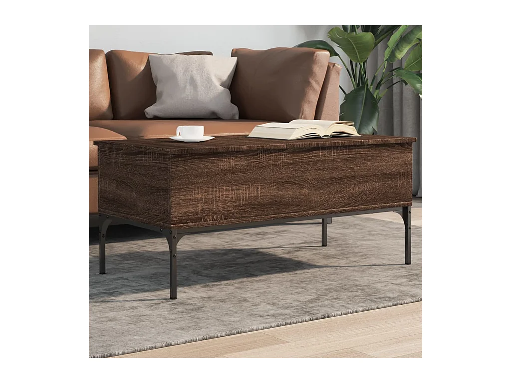 Table basse chêne marron 100x50x45cm bois d'ingénierie et métal