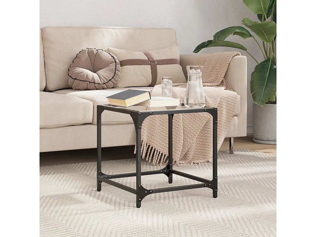 Mesa de centro c/ topo em vidro transparente 40x40x40 cm aço