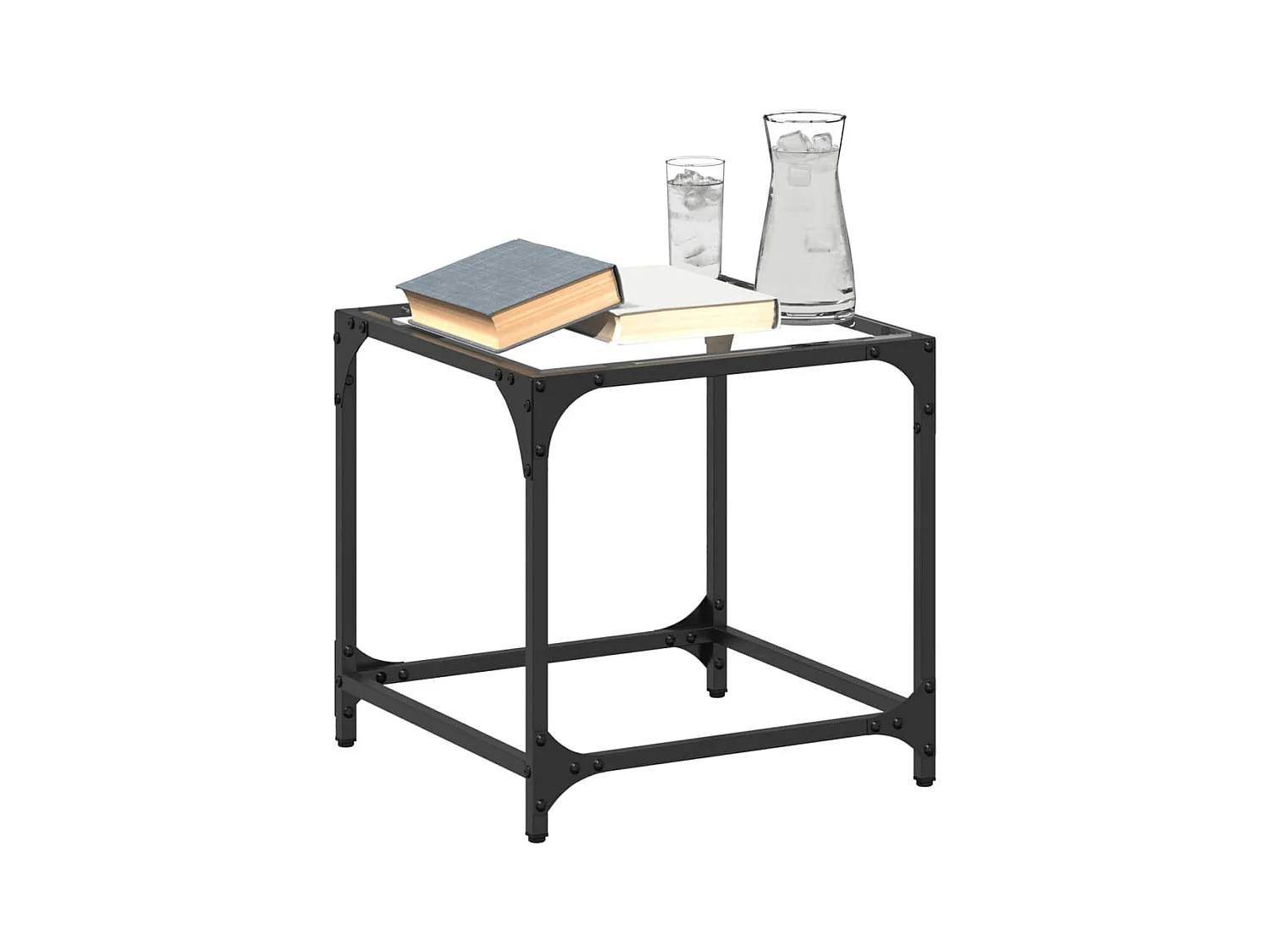Salontafel met transparant glazen blad 40x40x40 cm staal