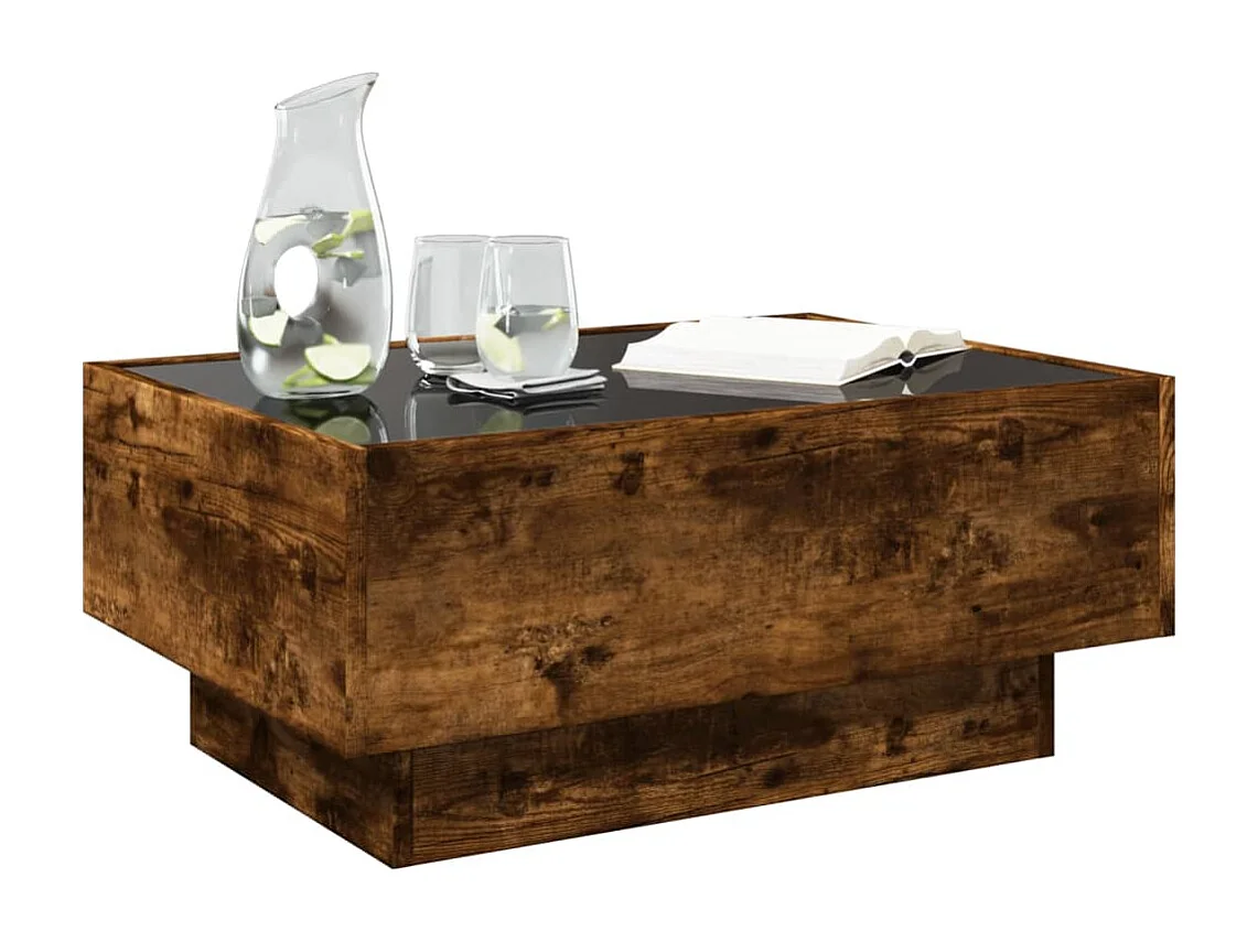 Mesa de centro y LED madera ingeniería roble ahumado 70x50x30cm