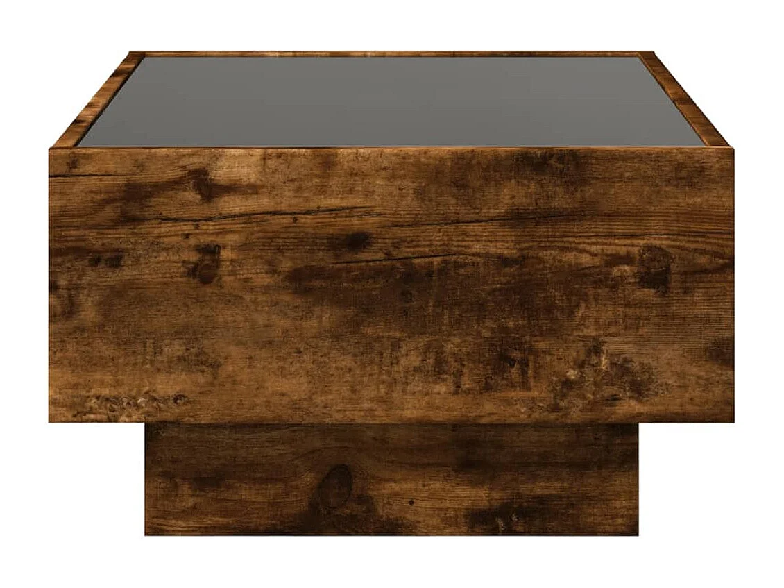 Mesa de centro y LED madera ingeniería roble ahumado 70x50x30cm