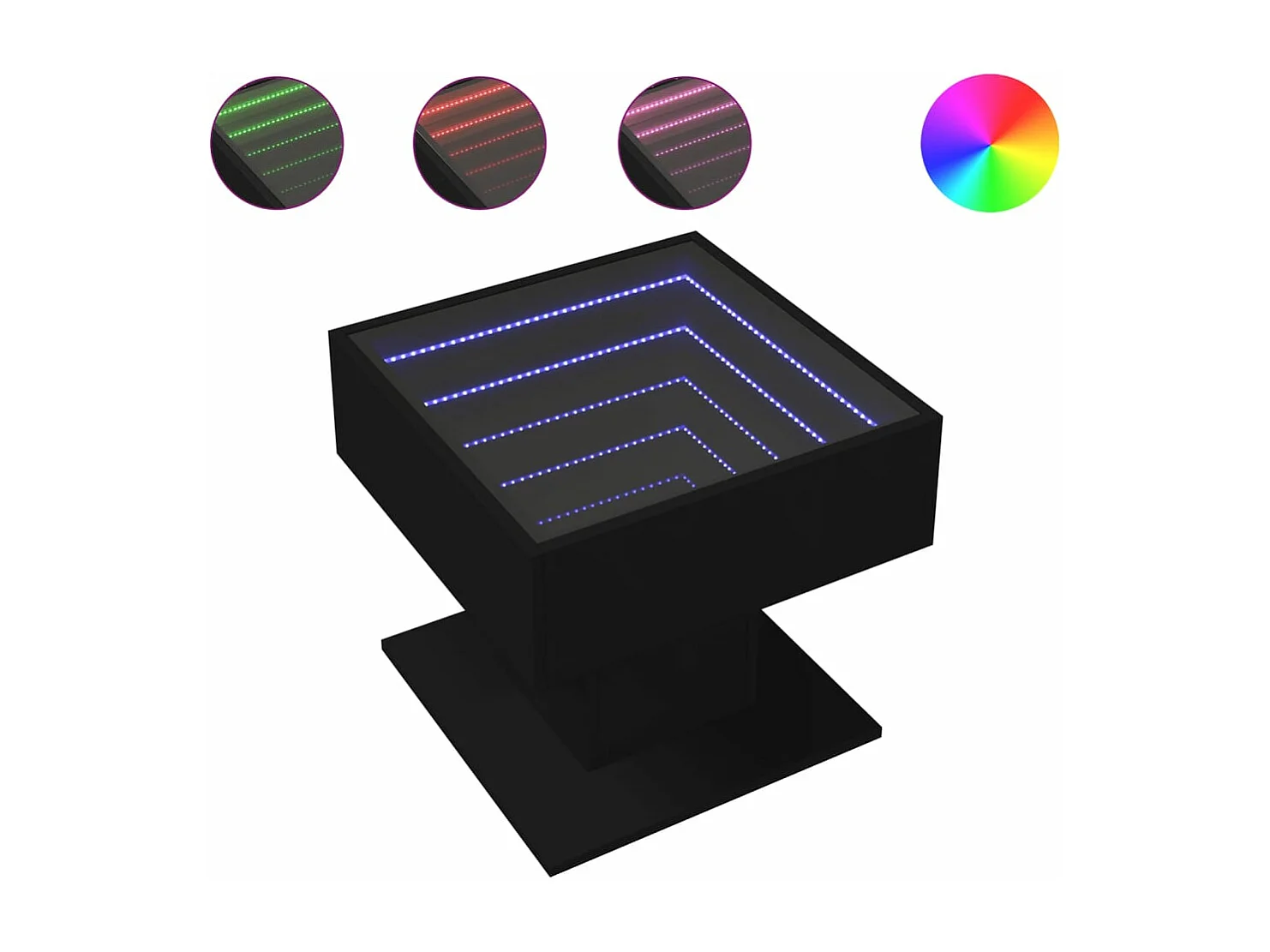 Mesa de centro c/ LEDs 50x50x45cm contraplacado preto brilhante