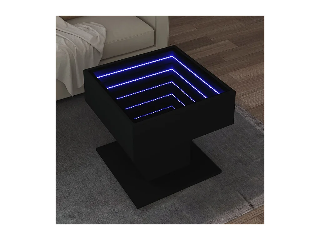 Table basse avec LED noir 50x50x45 cm bois d'ingénierie