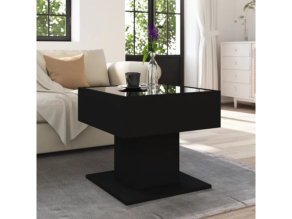 Tavolino Salotto con LED Nero 50x50x45 cm Legno Multistrato