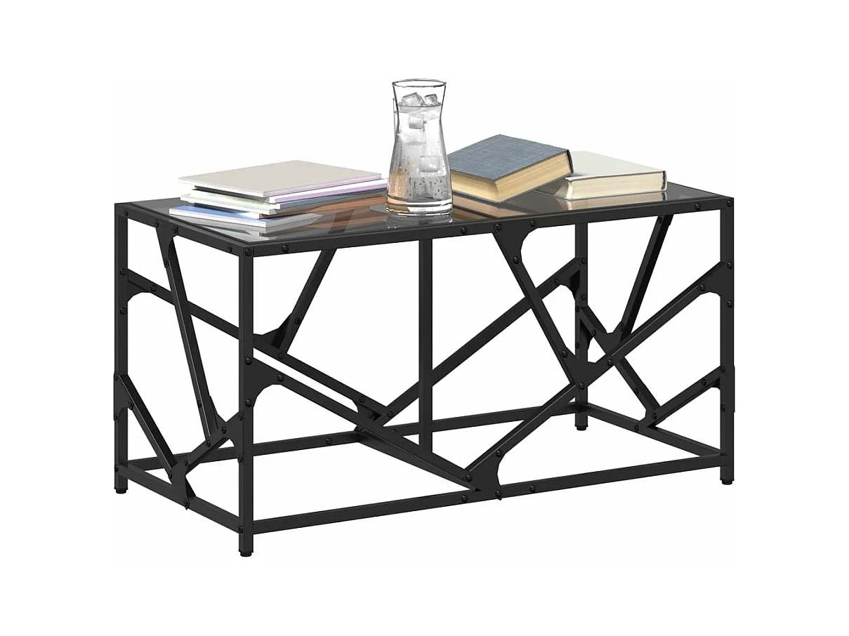Table basse avec dessus en verre noir 78,5x40x41 cm acier