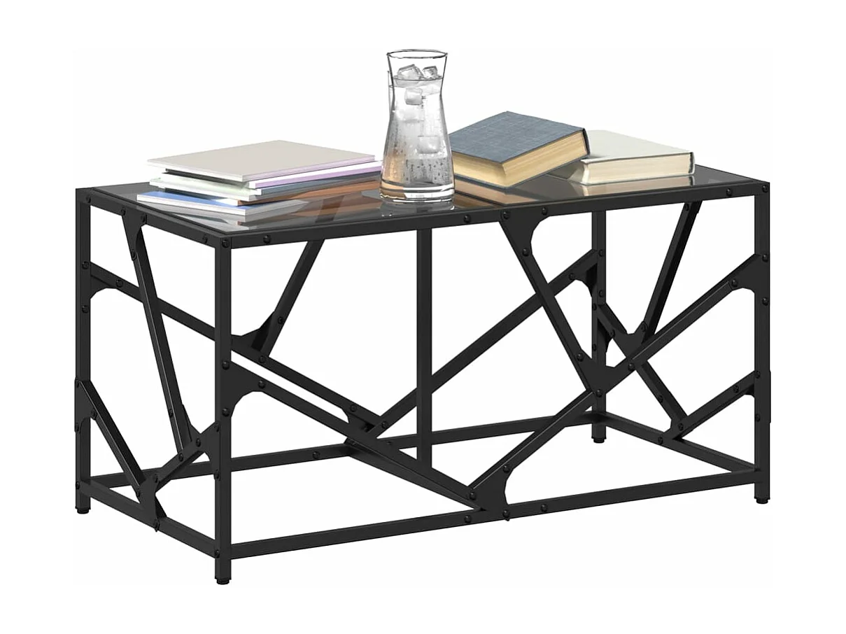 Table basse avec dessus en verre noir 78,5x40x41 cm acier