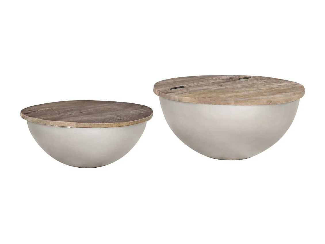 Ensemble de 2 tables basses Forme de bol Bois manguier massif