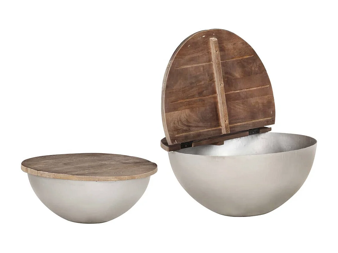 Ensemble de 2 tables basses Forme de bol Bois manguier massif