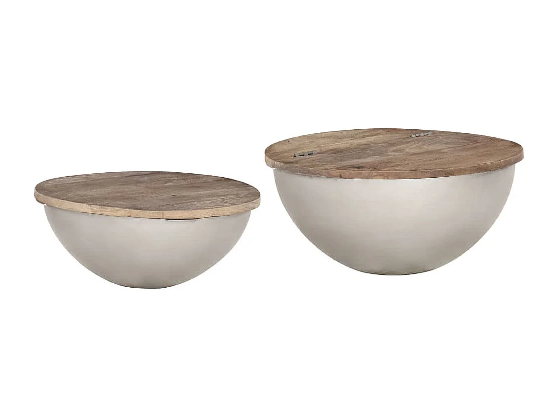 Ensemble de 2 tables basses Forme de bol Bois manguier massif