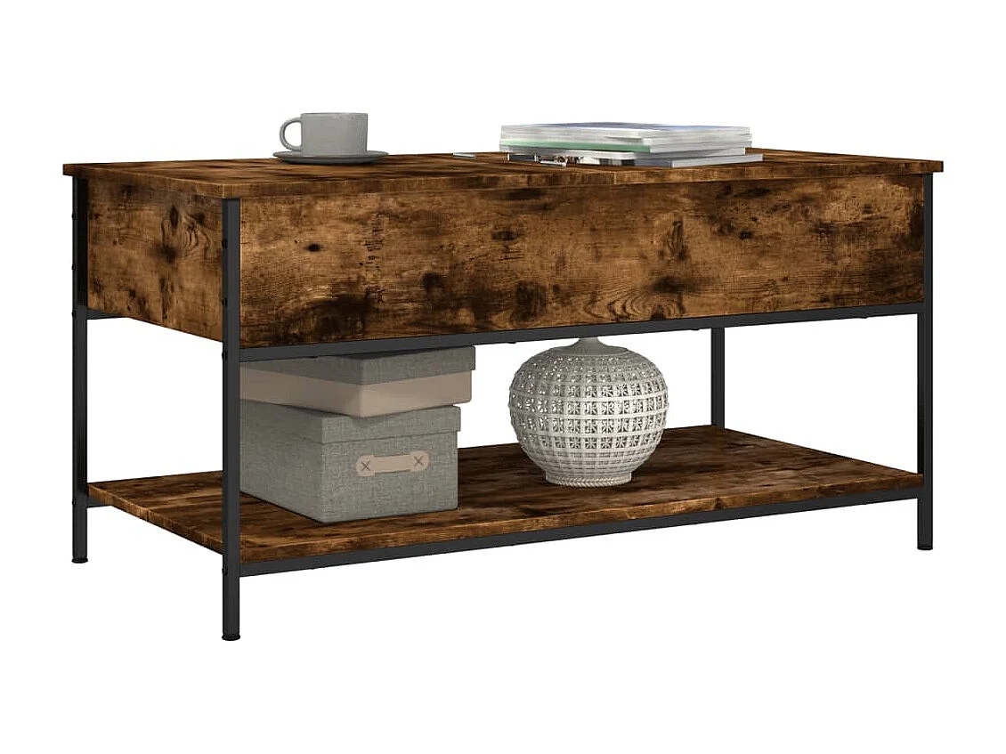 Table basse chêne fumé 100x50x50 cm bois d'ingénierie et métal