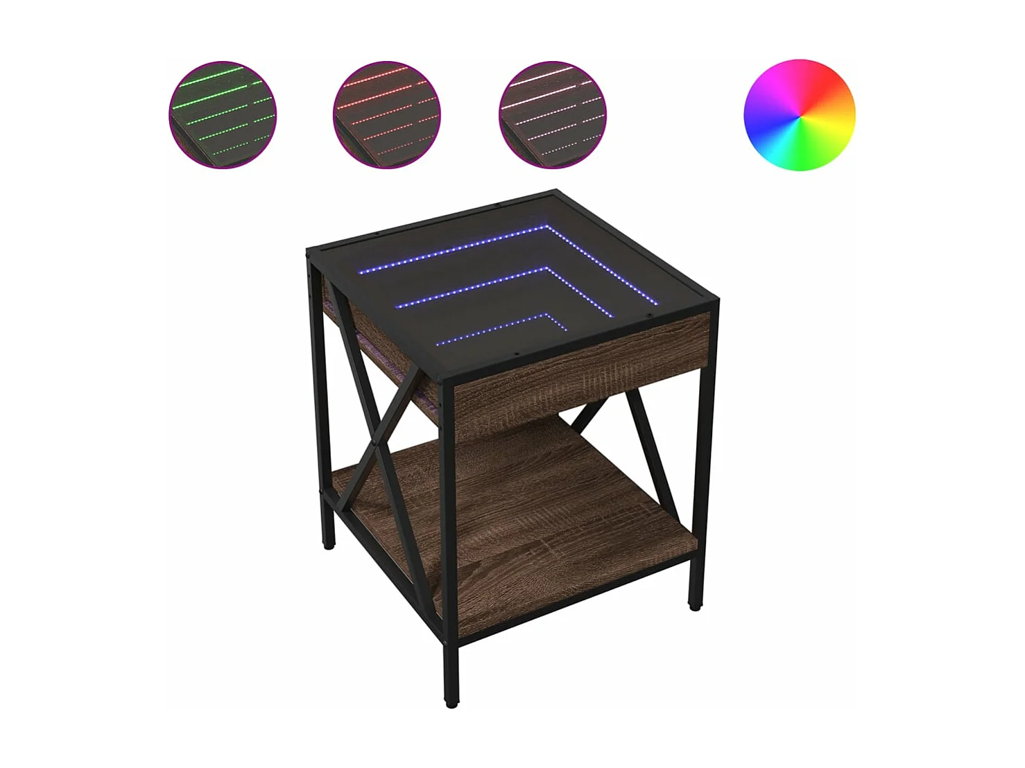 Mesa de centro luzes LED Infinity 40x40x49 cm carvalho castanho