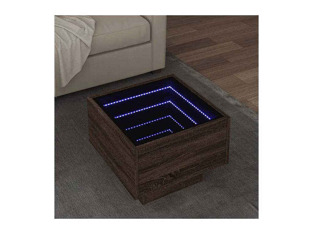 Bijzettafel met LED 40x40x30 cm bewerkt hout bruin eikenkleur