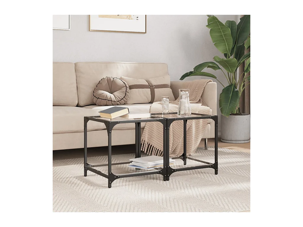 Couchtische mit Glasplatte 2 Stk. Transparent 40x40x40 cm Stahl