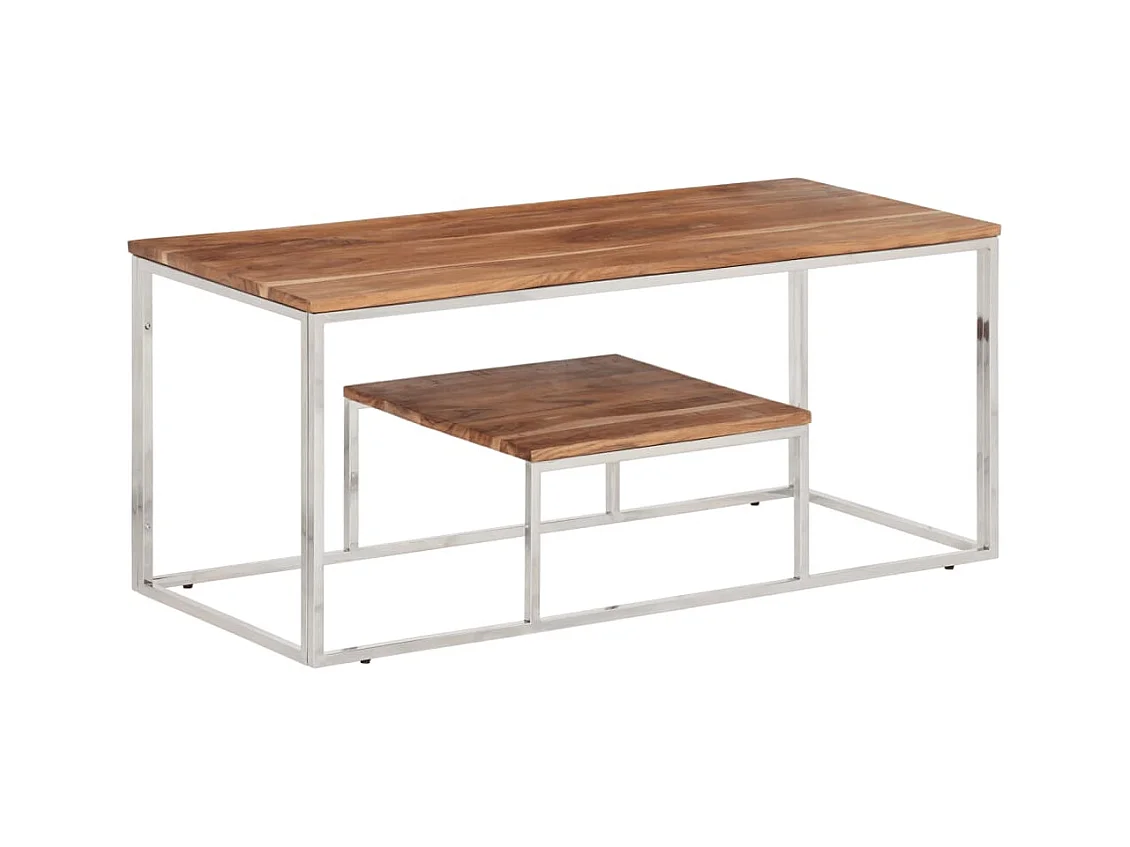 Table basse argenté acier inoxydable et bois massif d'acacia