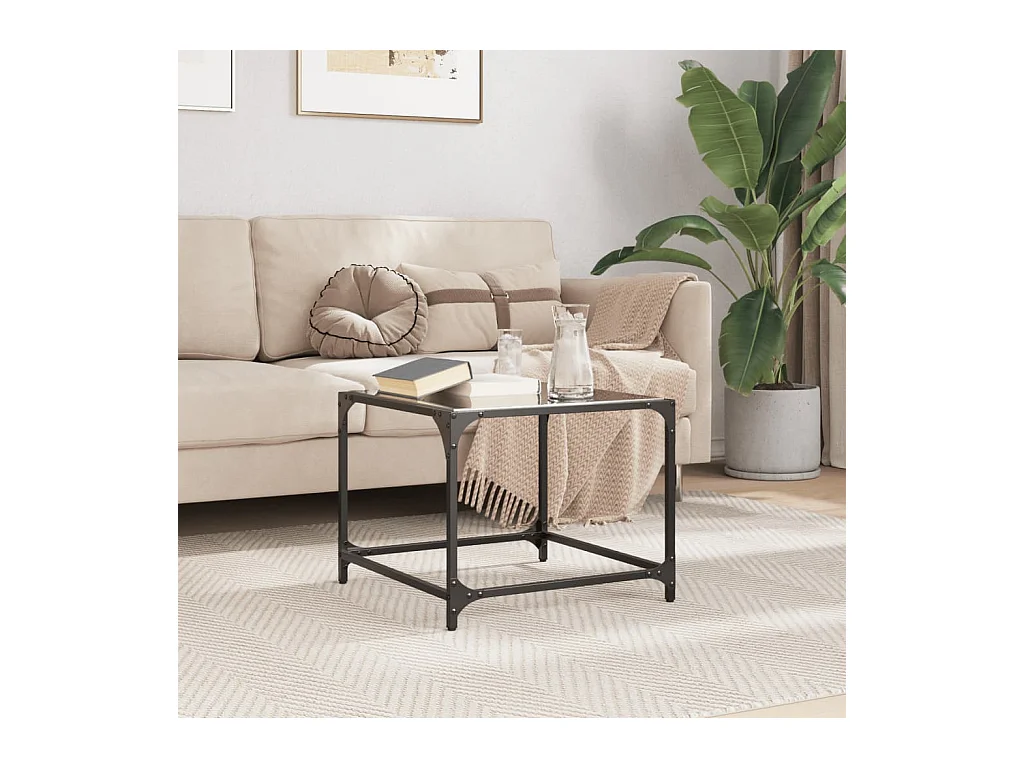 Couchtisch mit Glasplatte Schwarz 50x50x40 cm Stahl