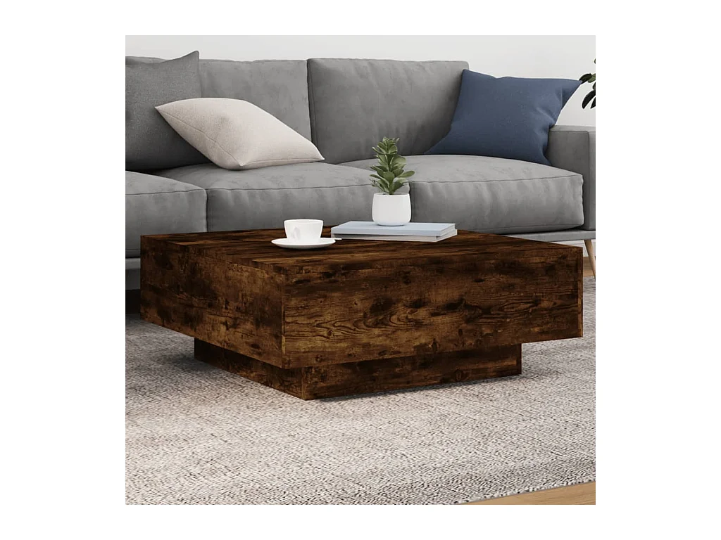 Table basse avec lumières LED chêne fumé 80x80x31 cm
