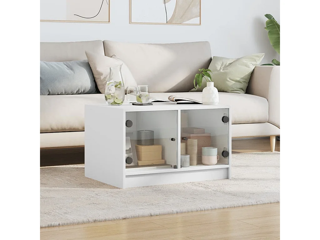 Table basse avec portes en verre blanc 68x50x42 cm