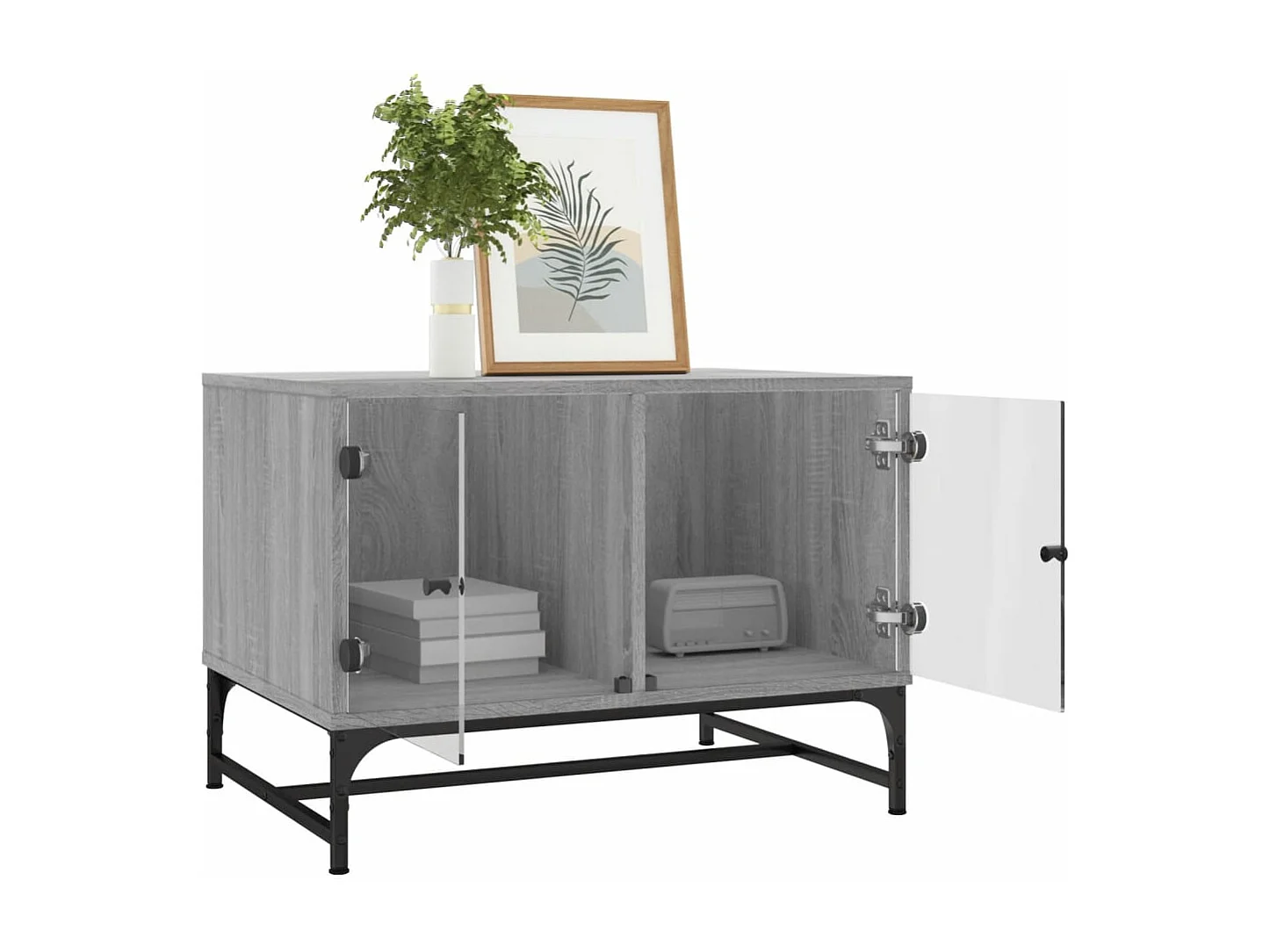 Mesa de centro con puertas de vidrio gris Sonoma 68,5x50x50 cm