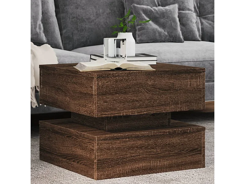 Tavolino da Salotto con Luci LED Rovere Marrone 50x50x40 cm