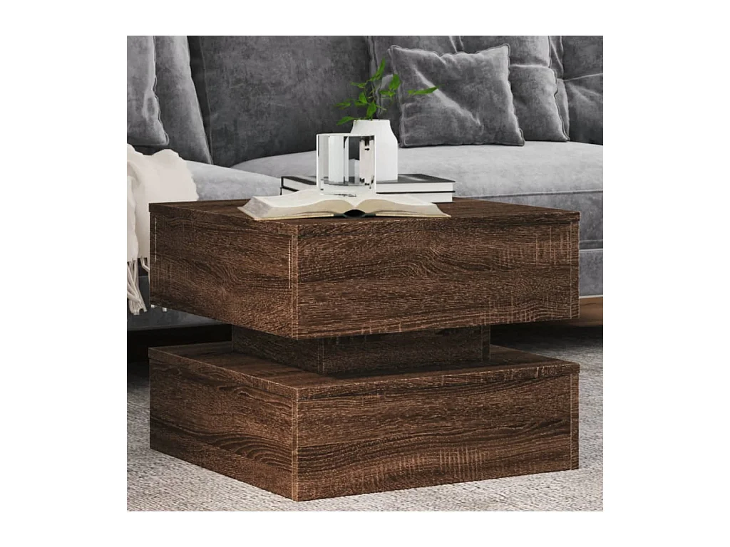 Table basse avec lumières LED chêne marron 50x50x40 cm