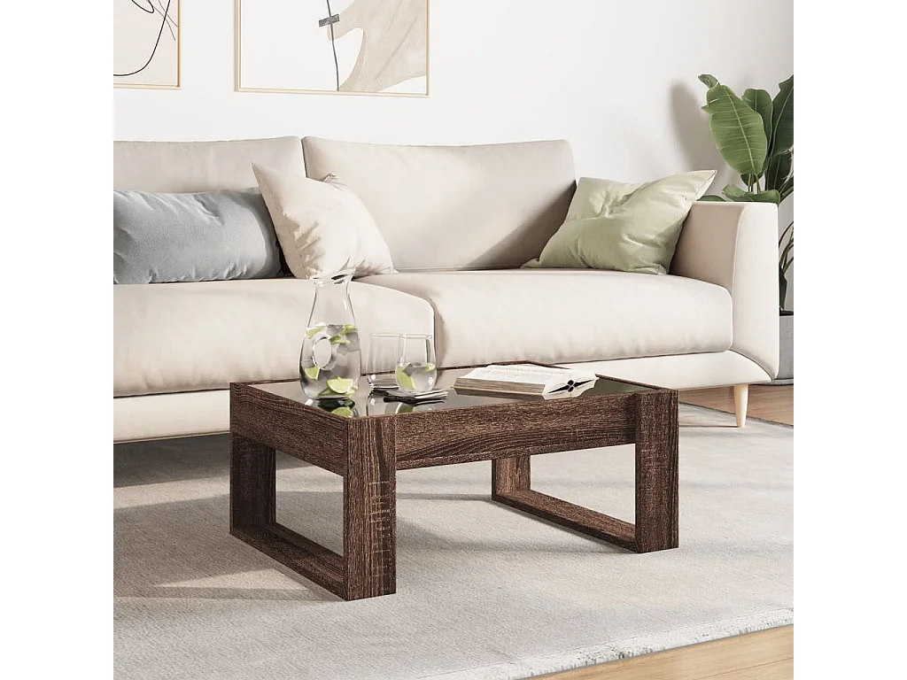 Mesa de centro con Infinity LED marrón roble 70x53x30 cm