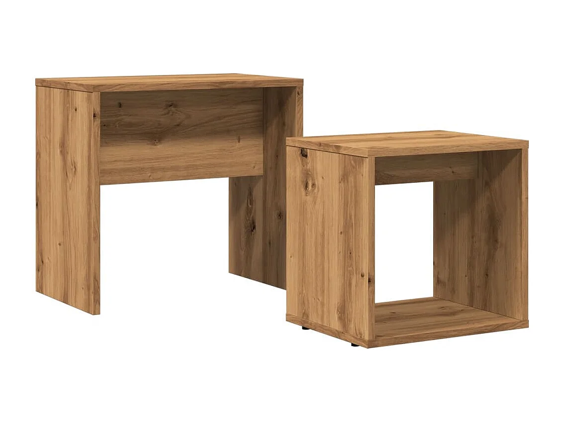 2-delige Tafeltjesset bewerkt hout artisanaal eikenkleurig