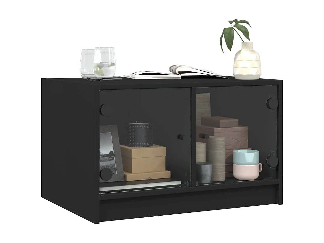 Couchtisch mit Glastüren Schwarz 68x50x42 cm