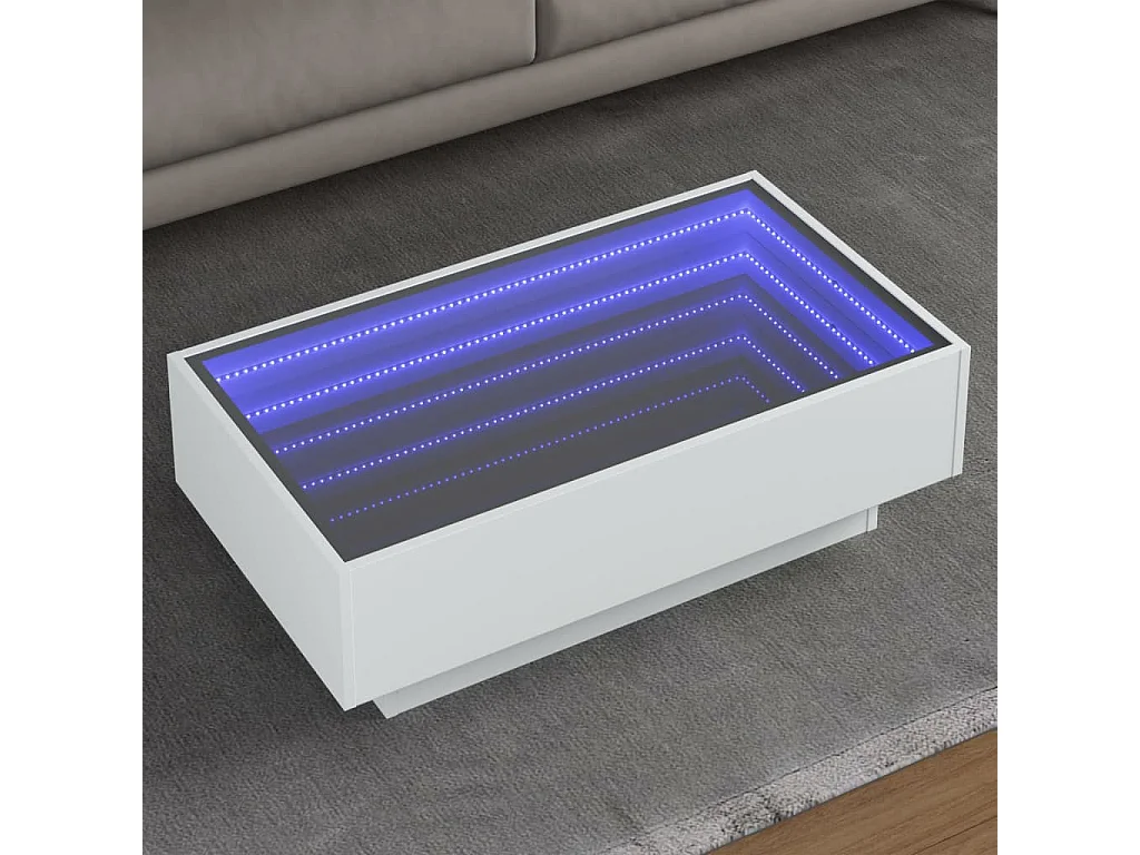 Mesa de centro con LED madera de ingeniería blanca 90x50x30 cm