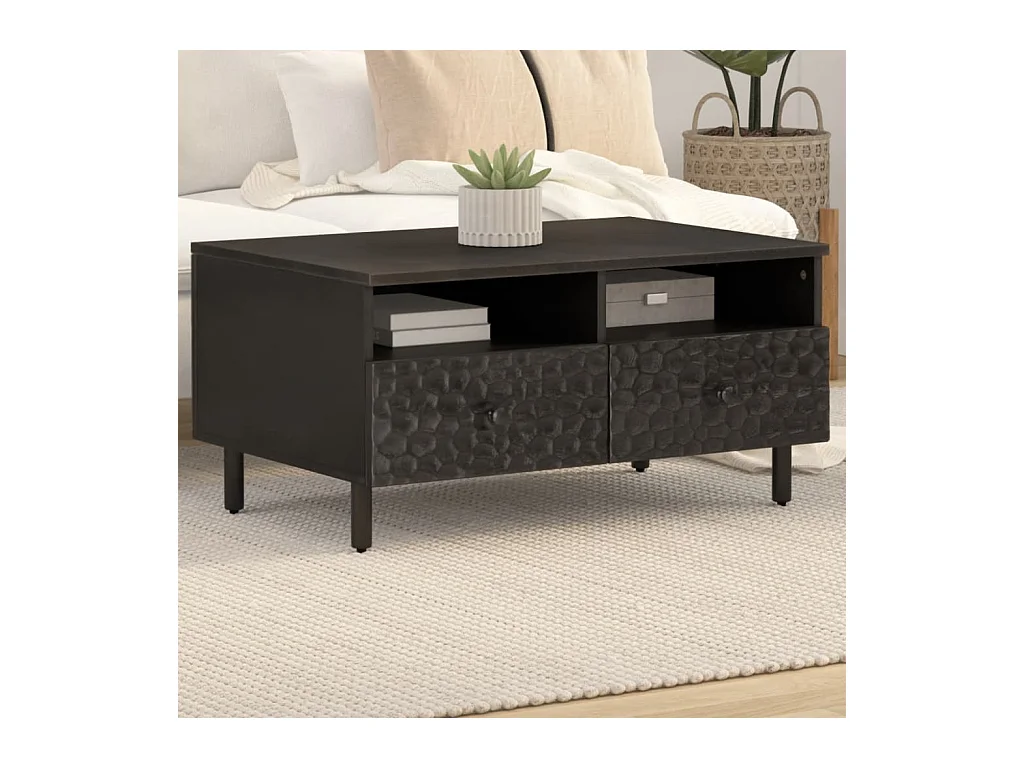 Tavolino da Salotto Nero 80x54x40 cm in Legno Massello di Mango