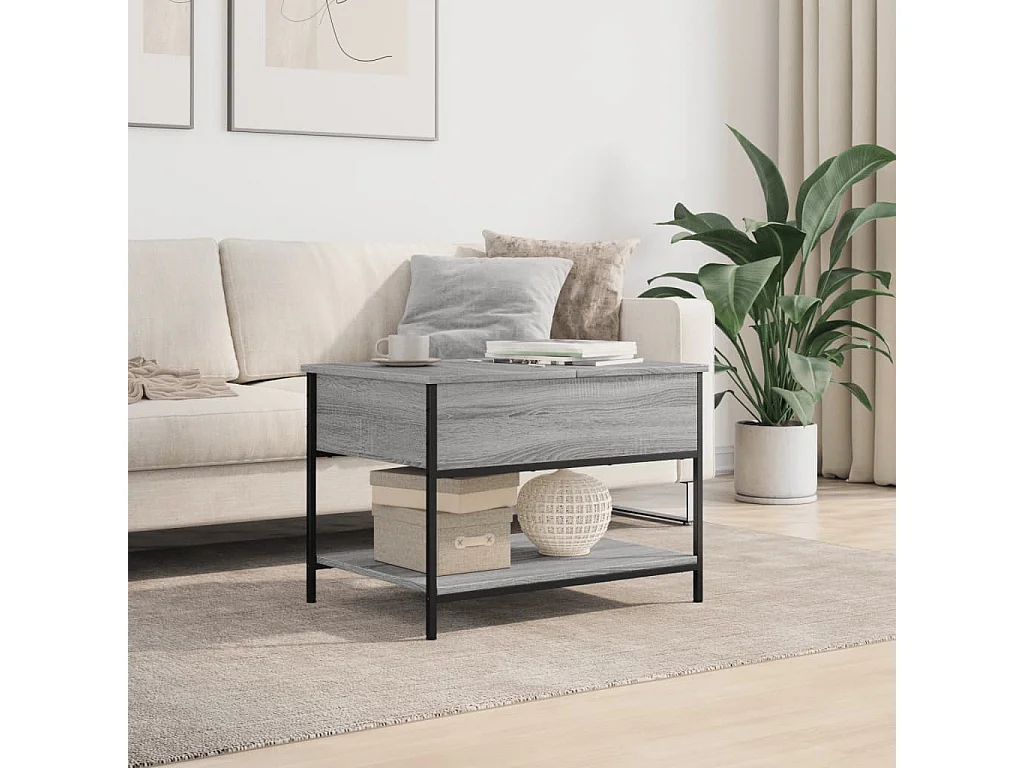 Table basse sonoma gris 70x50x50 cm bois d'ingénierie et métal