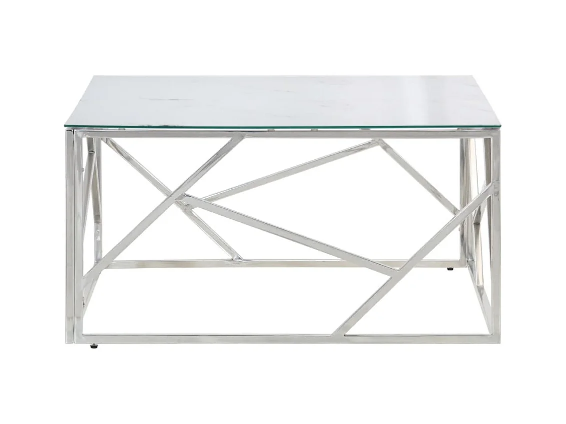 Table basse argenté acier inoxydable et verre trempé
