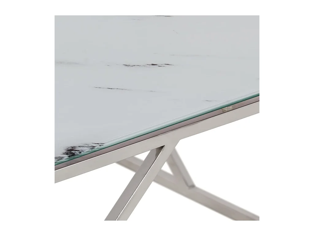 Table basse argenté acier inoxydable et verre trempé