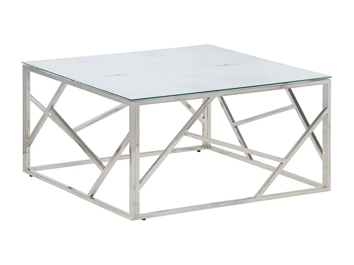 Table basse argenté acier inoxydable et verre trempé