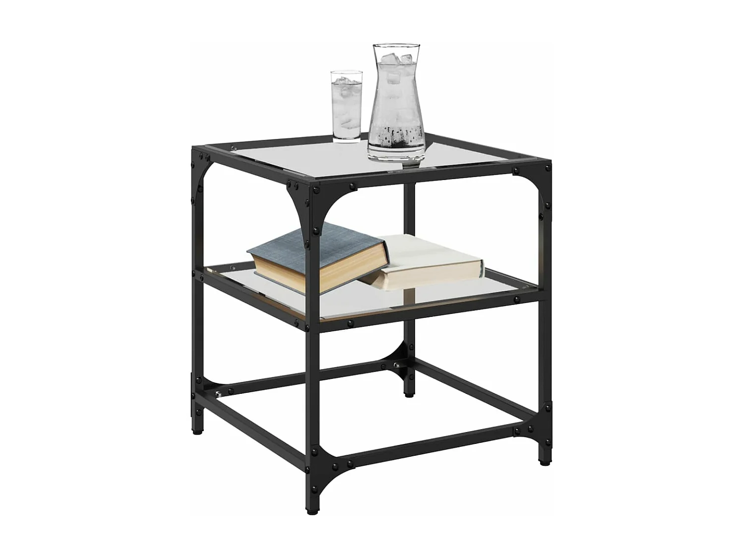 Tavolino Salotto con Piano Vetro Trasparente 40x40x45cm Acciaio