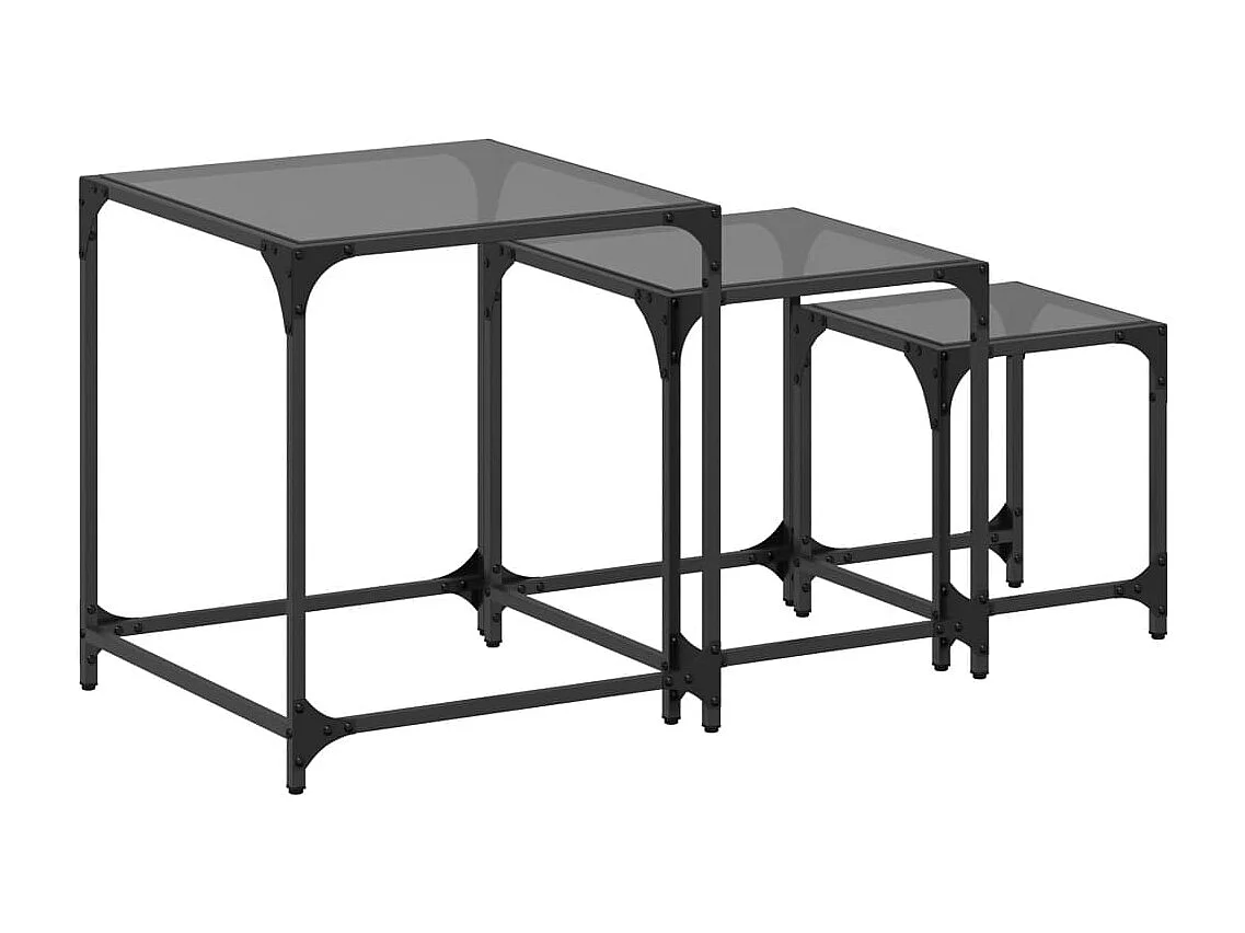 Tables basses gigognes 3 pcs dessus en verre noir acier