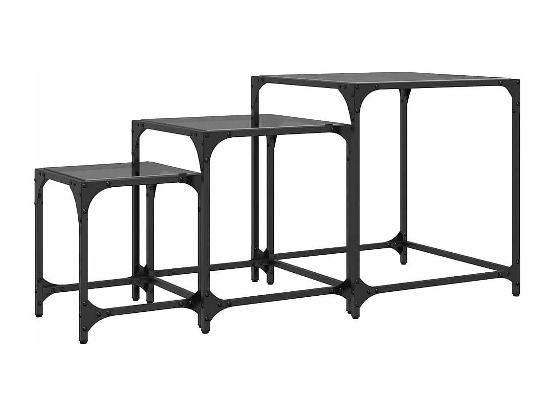 Tables basses gigognes 3 pcs dessus en verre noir acier