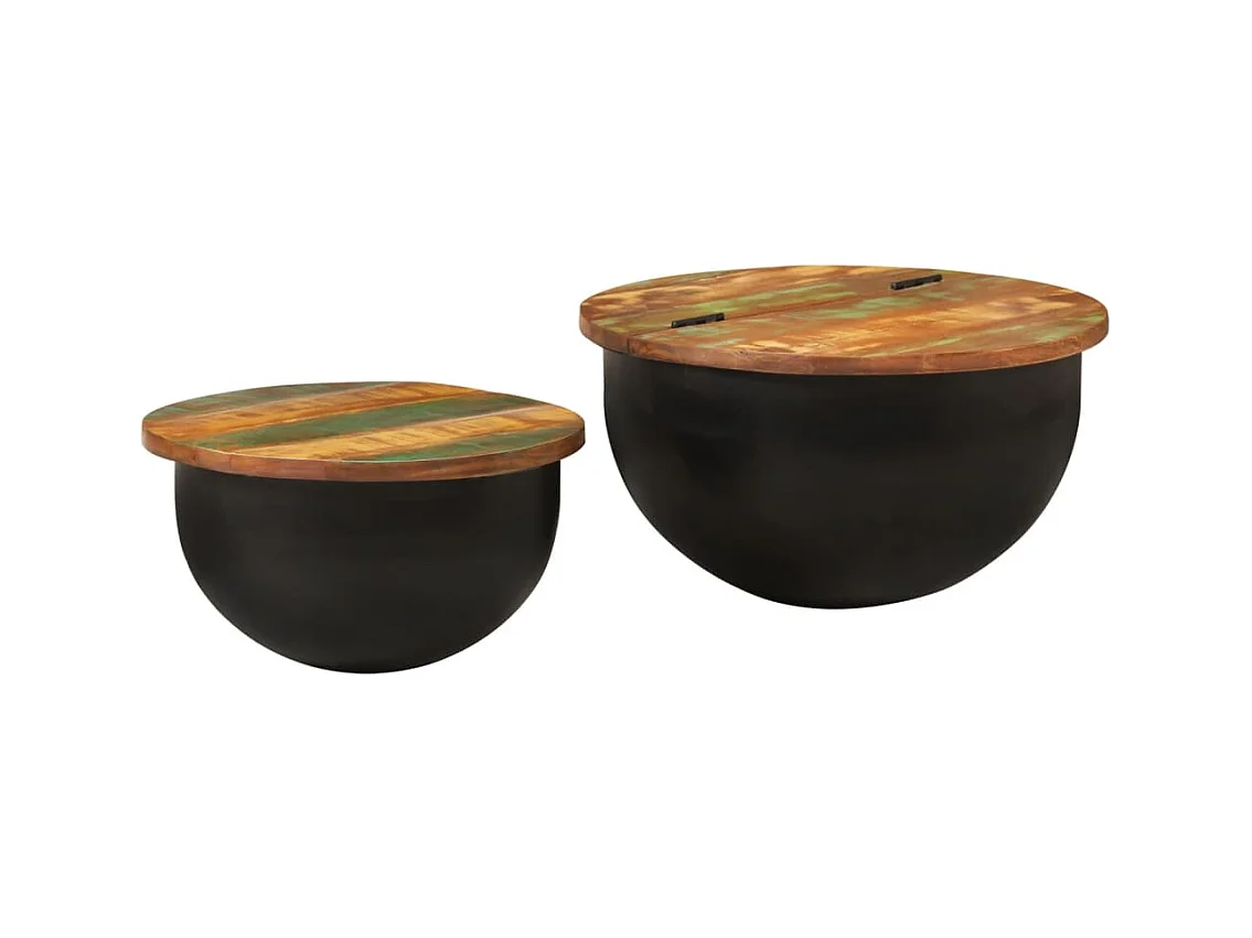 Set Tavolini da Salotto 2 pz Nero in Legno Massello di Recupero