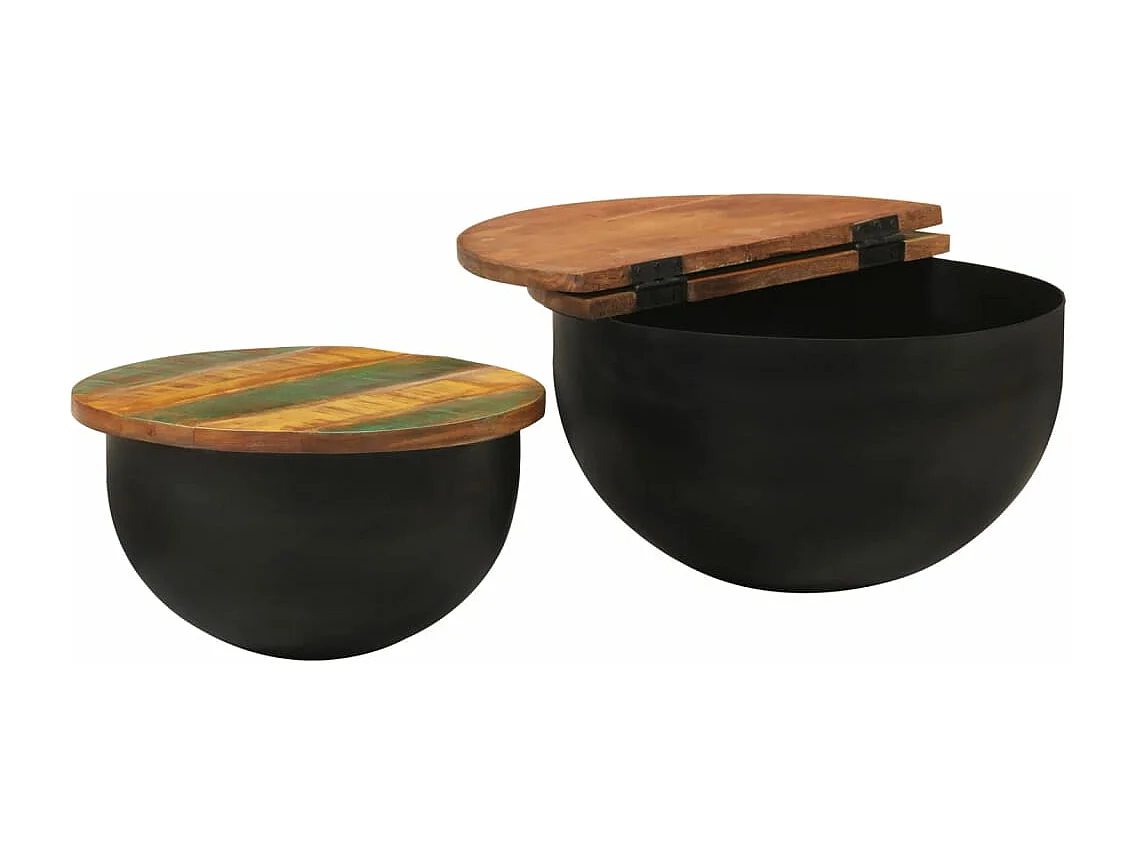 Ensemble de tables basses 2 pcs noir bois récupération massif