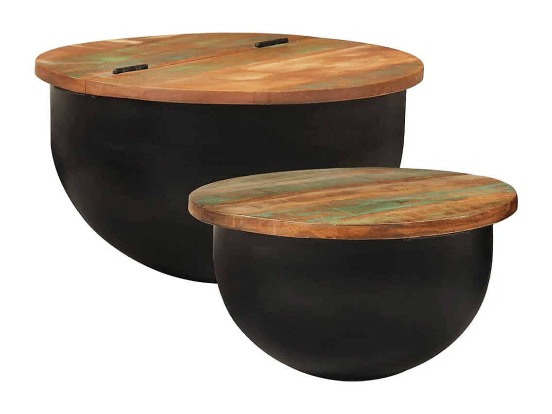 Ensemble de tables basses 2 pcs noir bois récupération massif