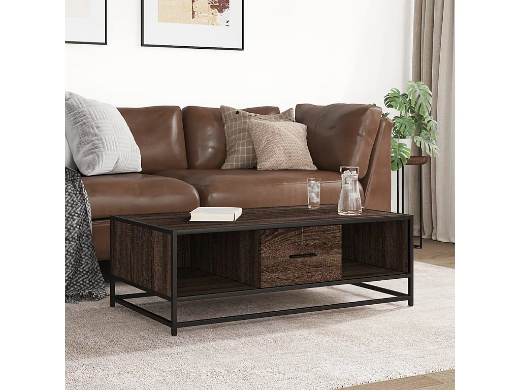 Tavolino Rovere Marrone 100x57x35 cm Legno Multistrato Metallo