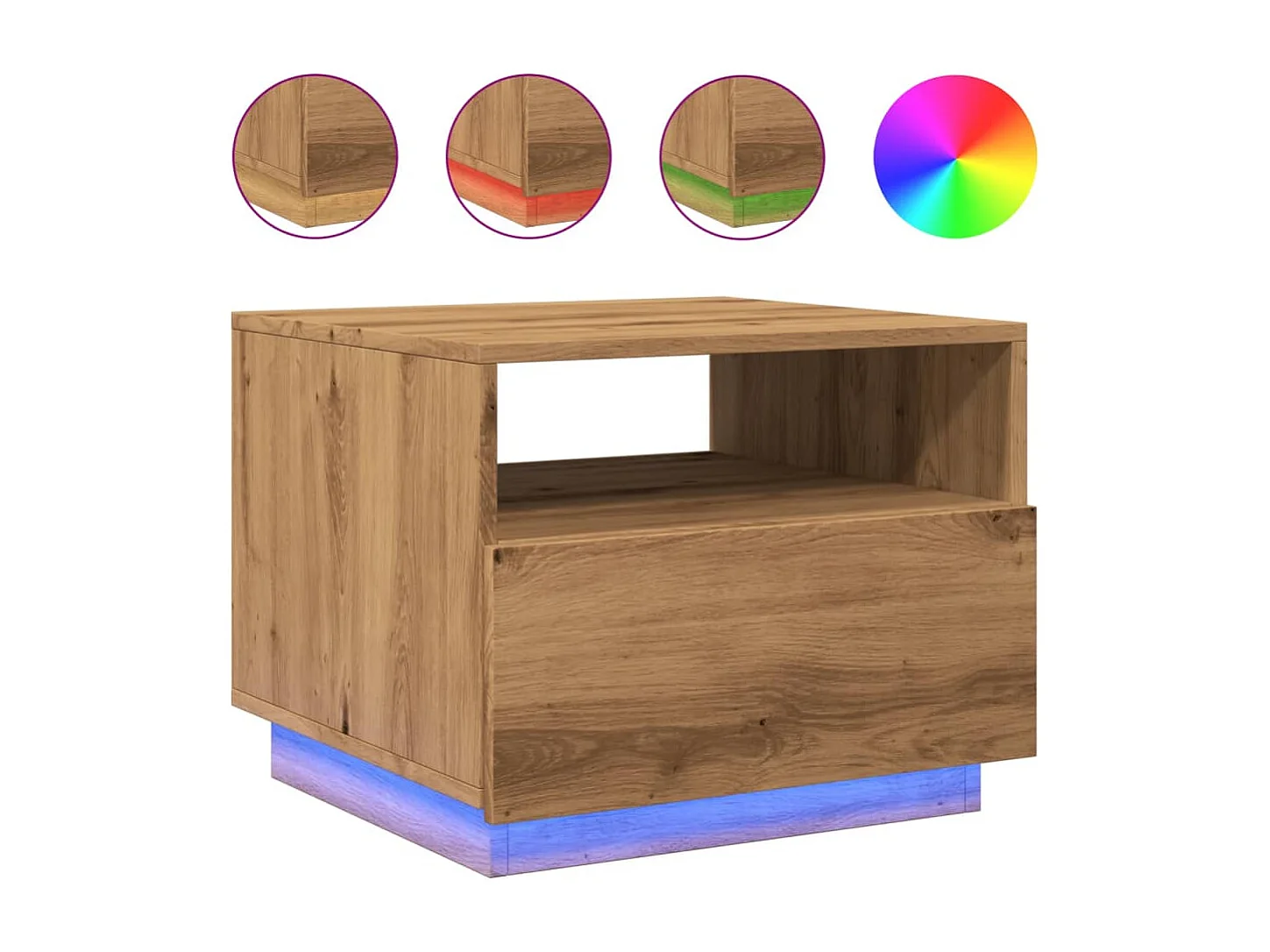 Tavolino da Salotto con Luci LED Rovere Artigianale 50x49x40 cm