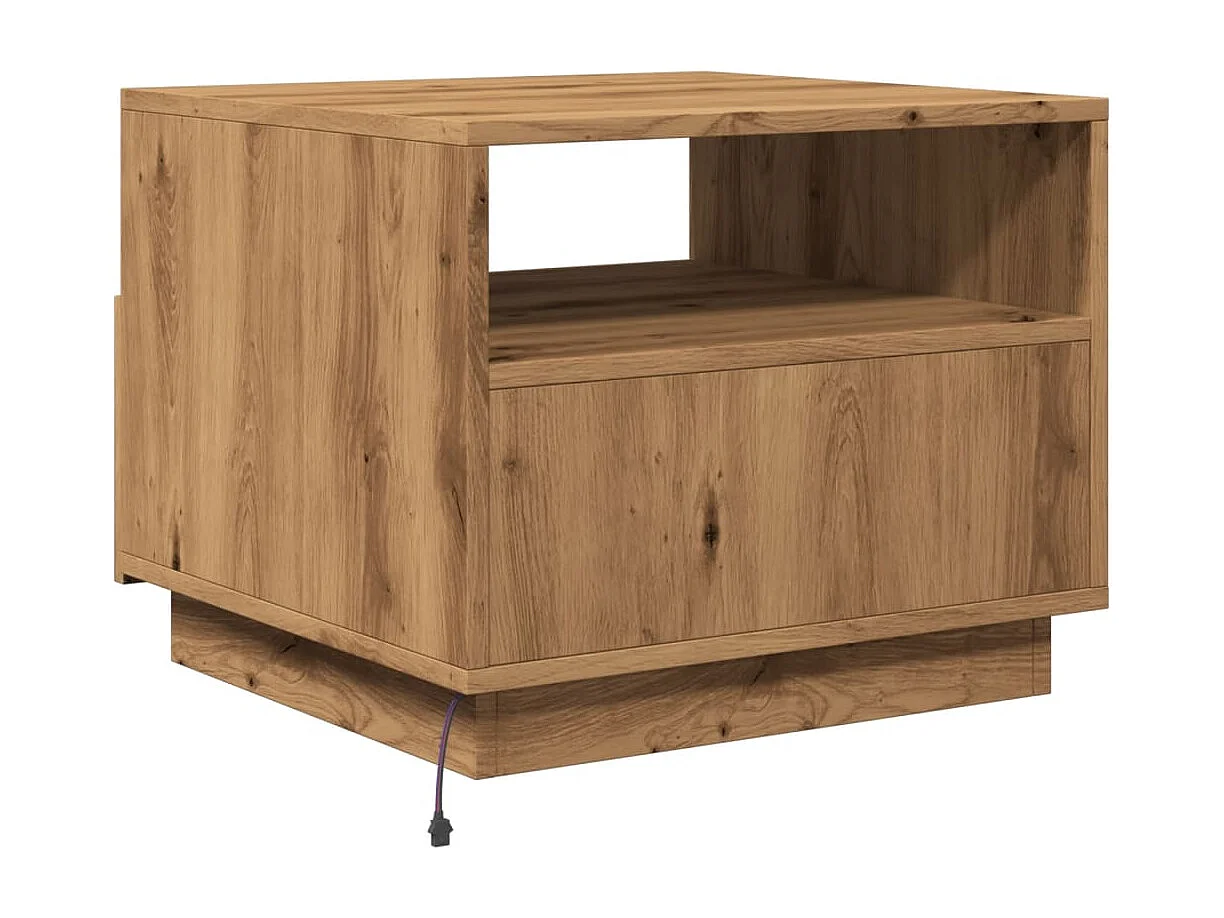 Tavolino da Salotto con Luci LED Rovere Artigianale 50x49x40 cm