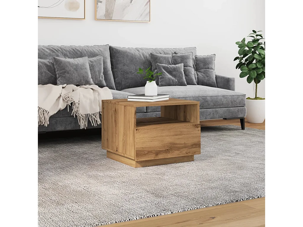 Mesa de centro com luzes LED 50x49x40 cm carvalho artesanal