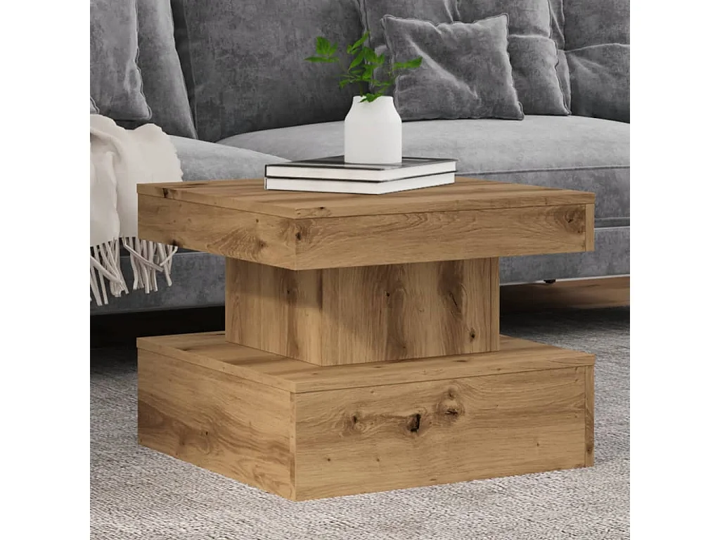 Tavolino da Salotto con Luci LED Rovere Artigianale 50x50x40 cm