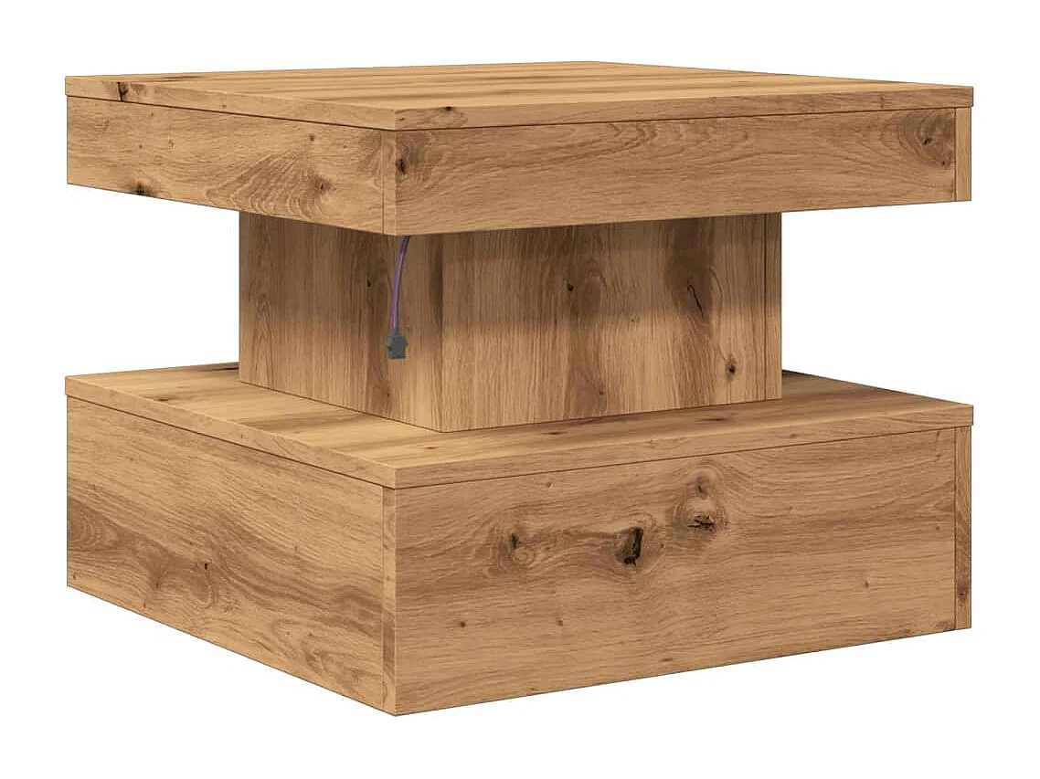 Tavolino da Salotto con Luci LED Rovere Artigianale 50x50x40 cm