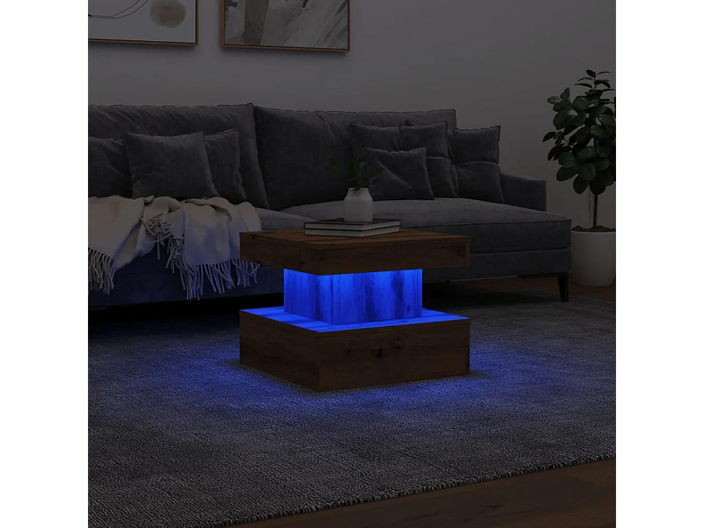 Mesa de centro com luzes LED 50x50x40 cm carvalho artisiano
