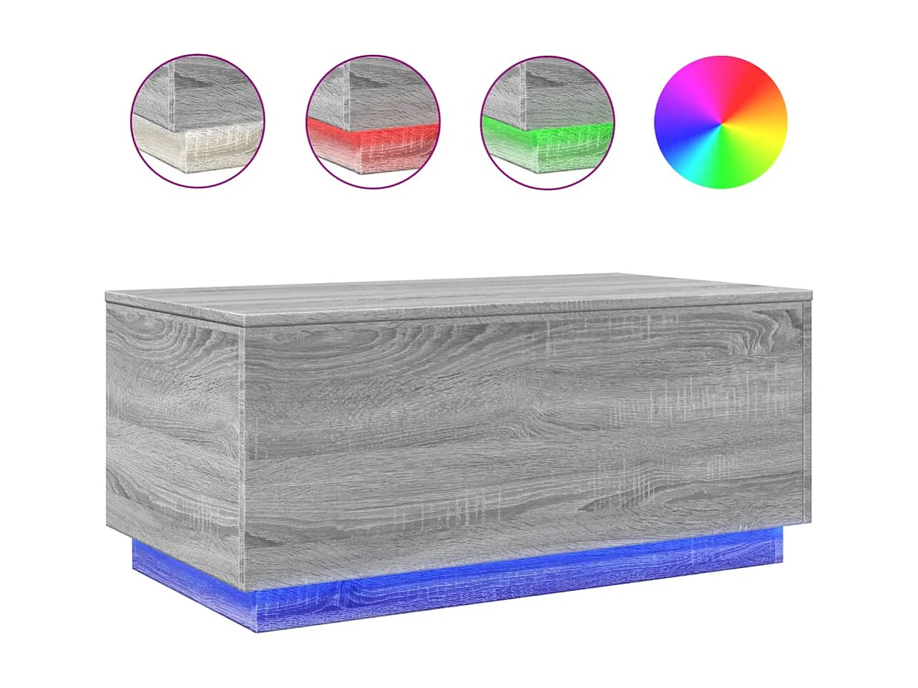 Tavolino da Soggiorno con Luci LED Grigio Sonoma 90x50x40 cm