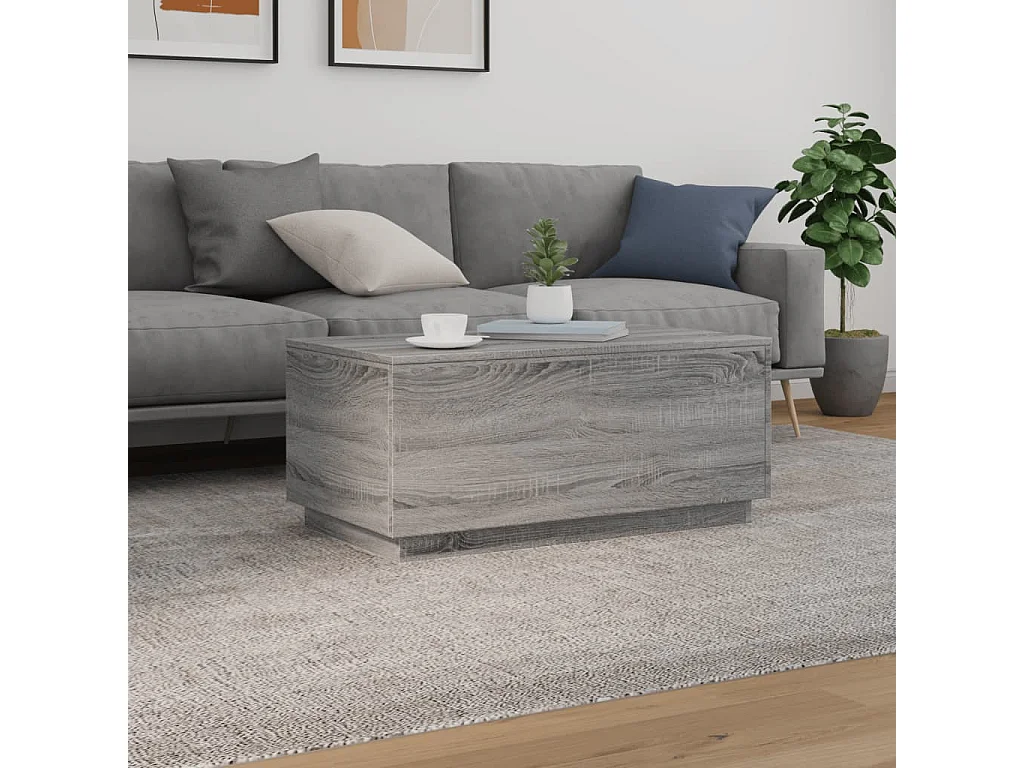 Tavolino da Soggiorno con Luci LED Grigio Sonoma 90x50x40 cm